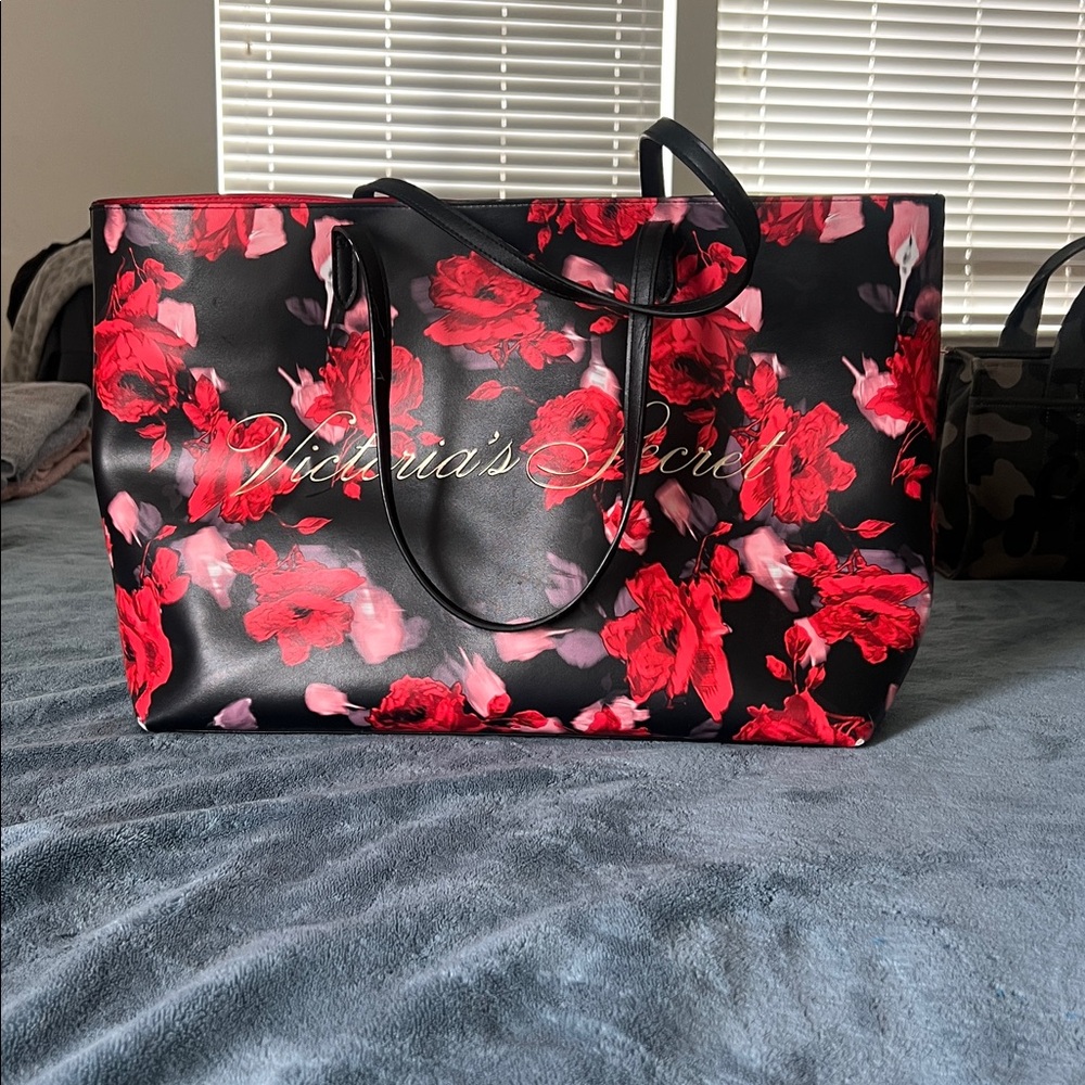 Victoria's Secret Black and Red Floral Tote